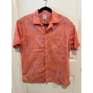 BROOKS BROTHERS Shirt Mens Sz Medium REGENT Fit Poplin Bold Orange Pink Floral